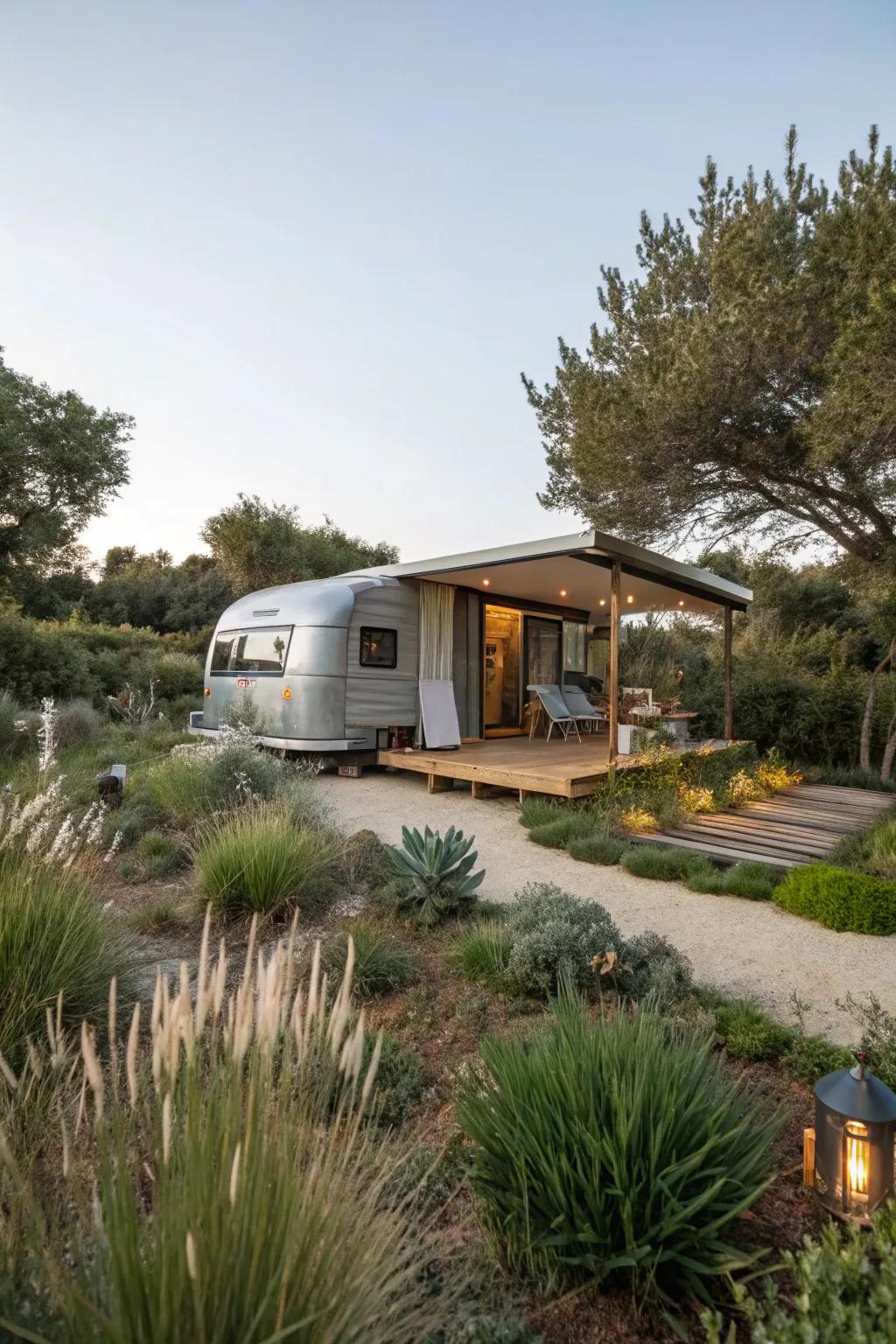 An eco-friendly RV shelter built with sustainability in mind.