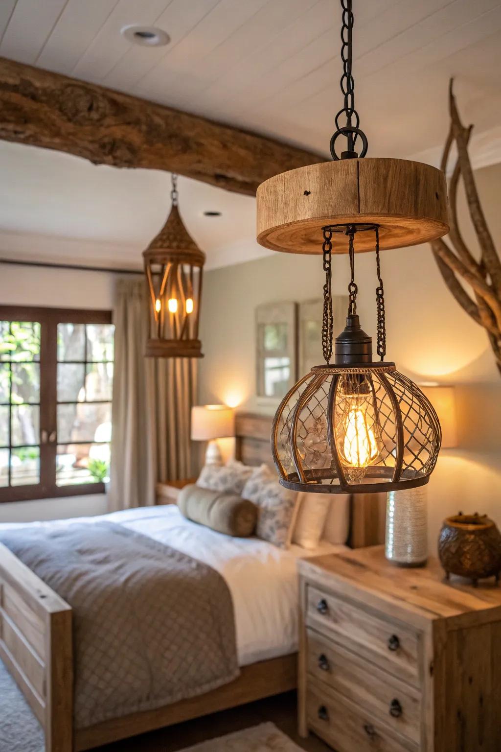 Nature-themed lighting casts a cozy and inviting glow.