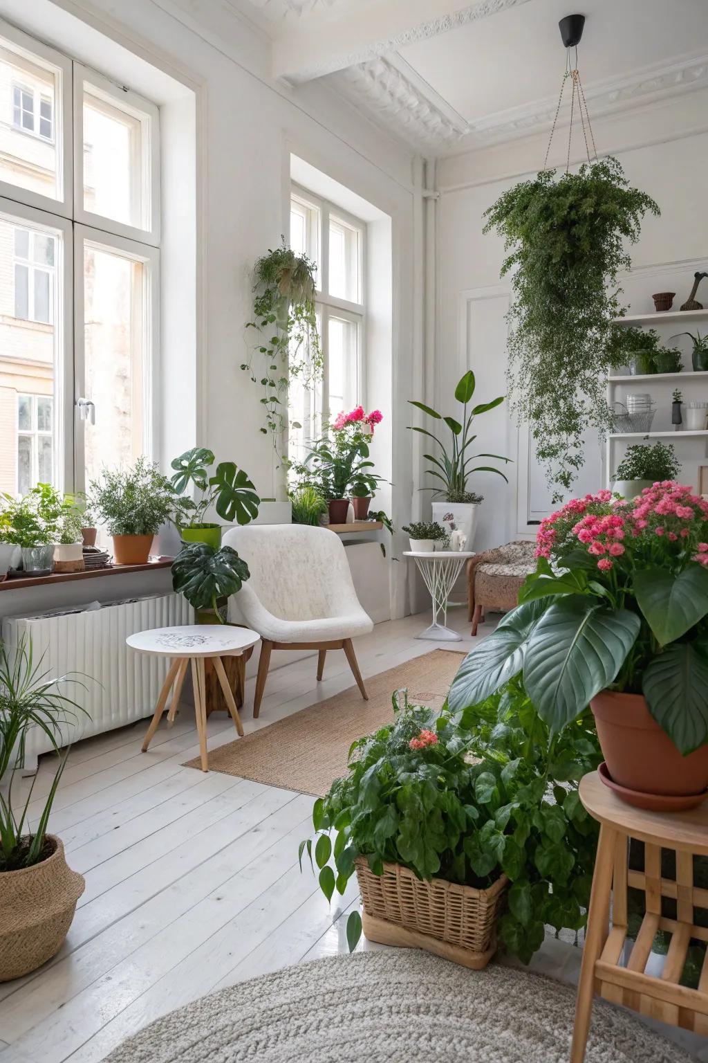 House plants add life to this Scandinavian setting.