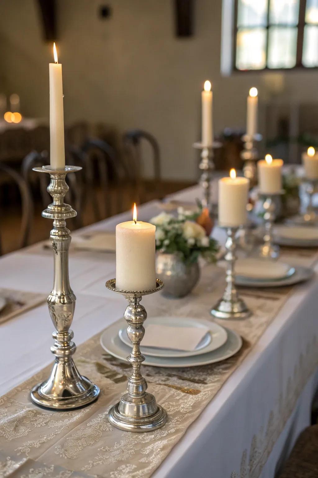Corresponding candlesticks present ageless charm.