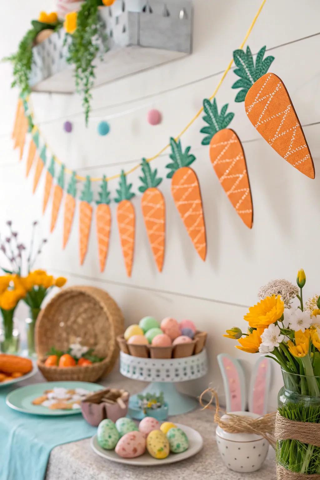 A carrot strand brings a cheerful flair to the scene.