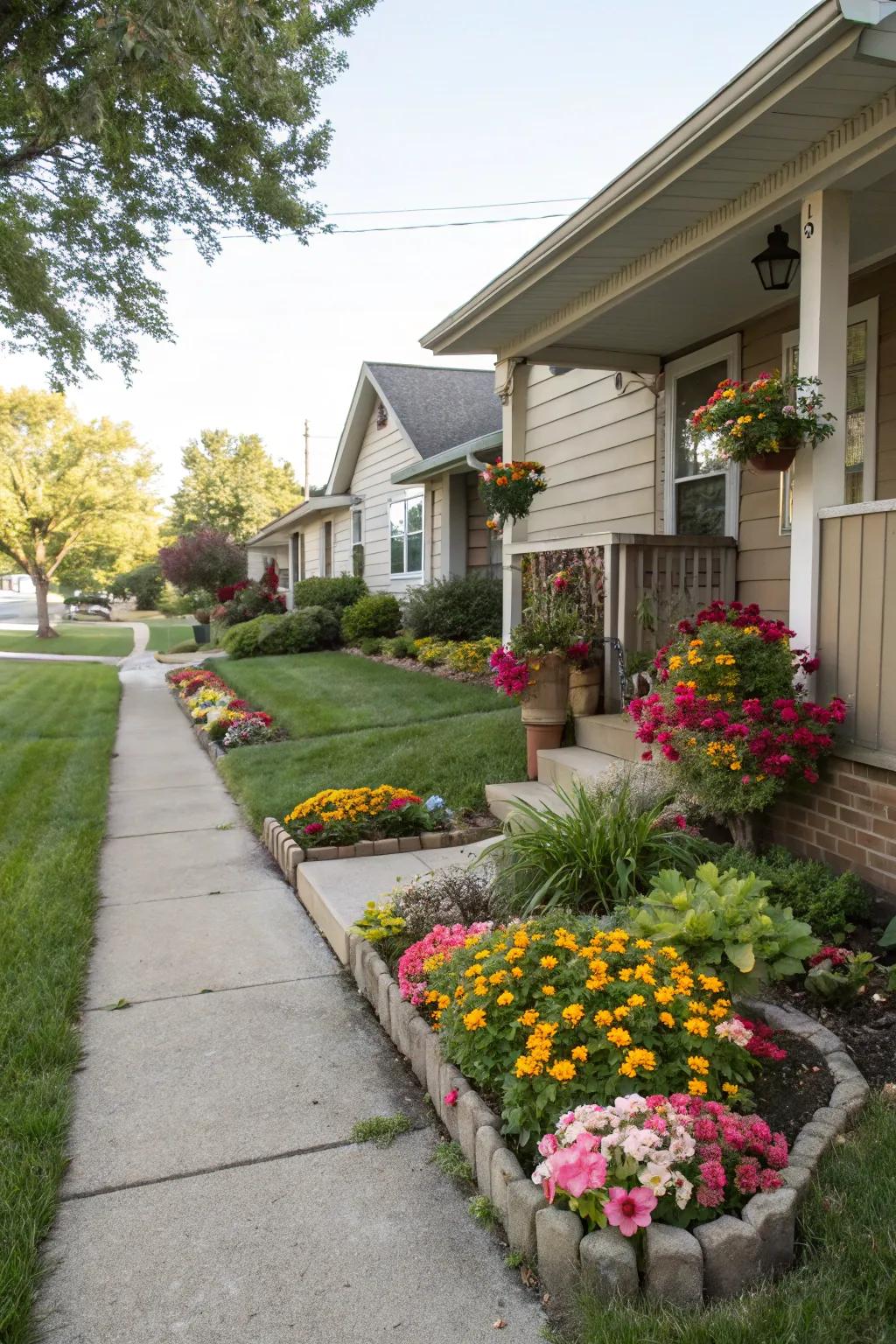 Front garden floral displays enhancing the home's entrance.