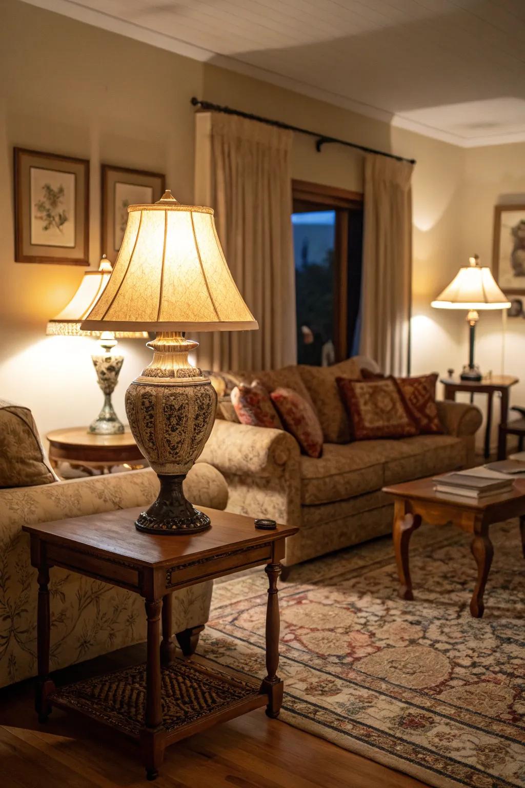 Layered illumination creates an adjustable ambiance in the living area.