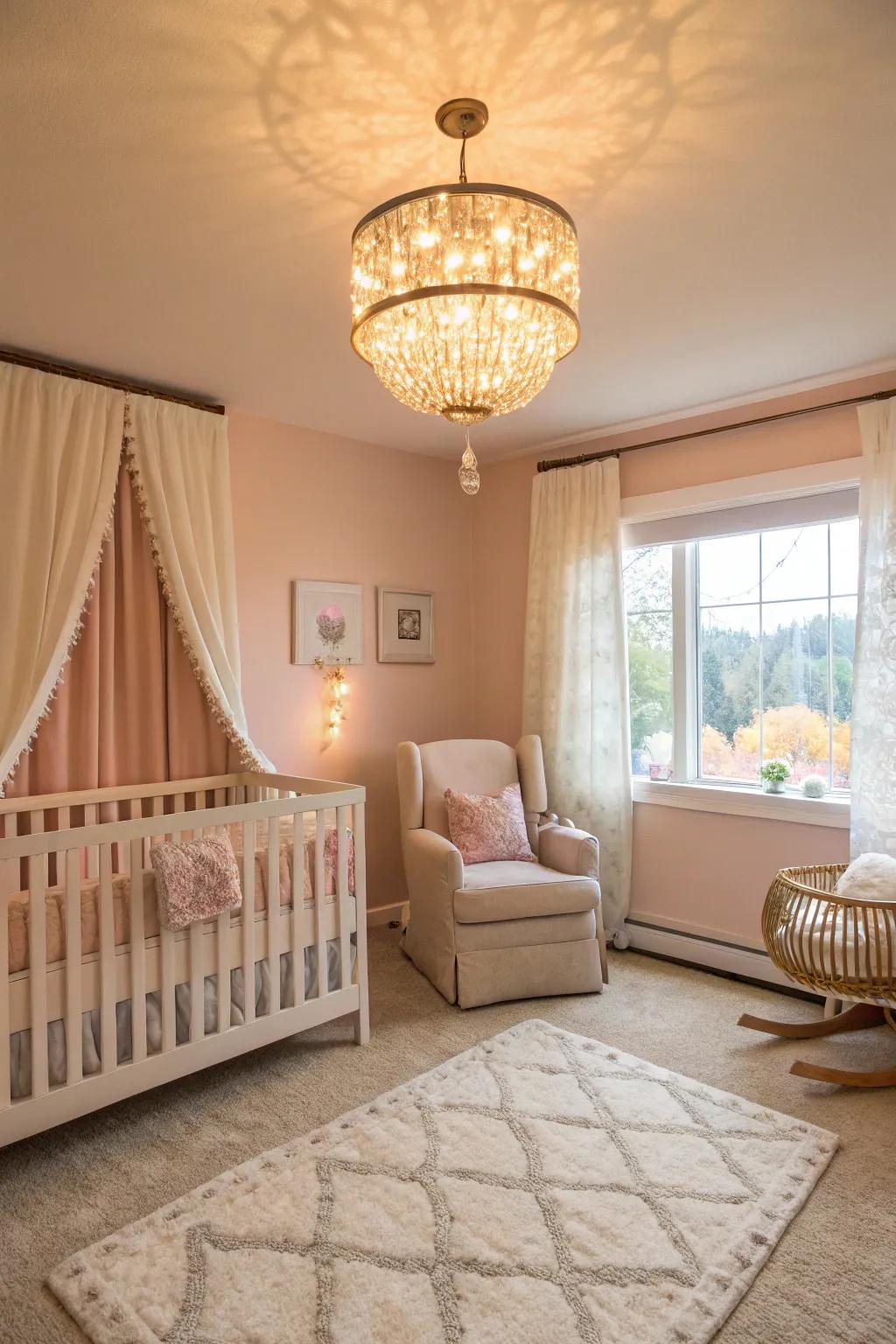 Highlight illumination enhances the nursery's snug atmosphere.