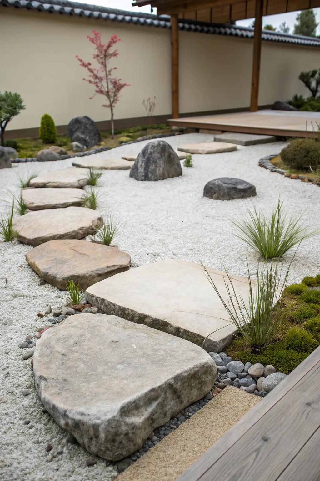 Minimalist rock gardens offer simplicity and tranquility.