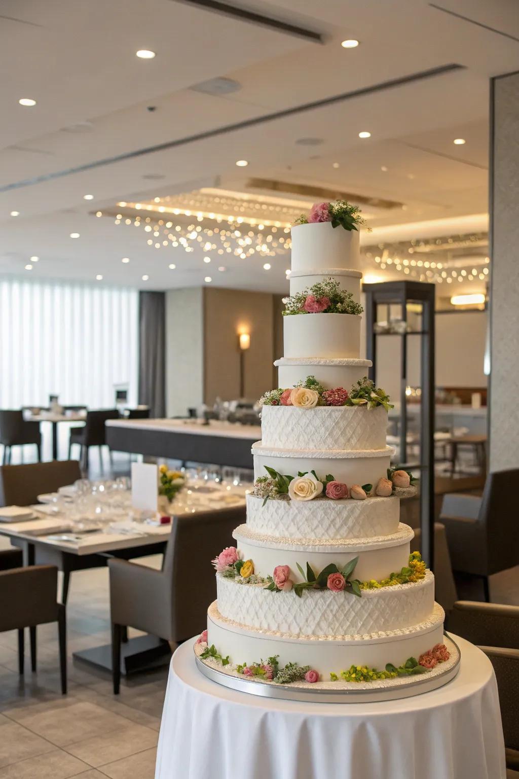 Symmetrically stacked cake for a harmonious aesthetic.