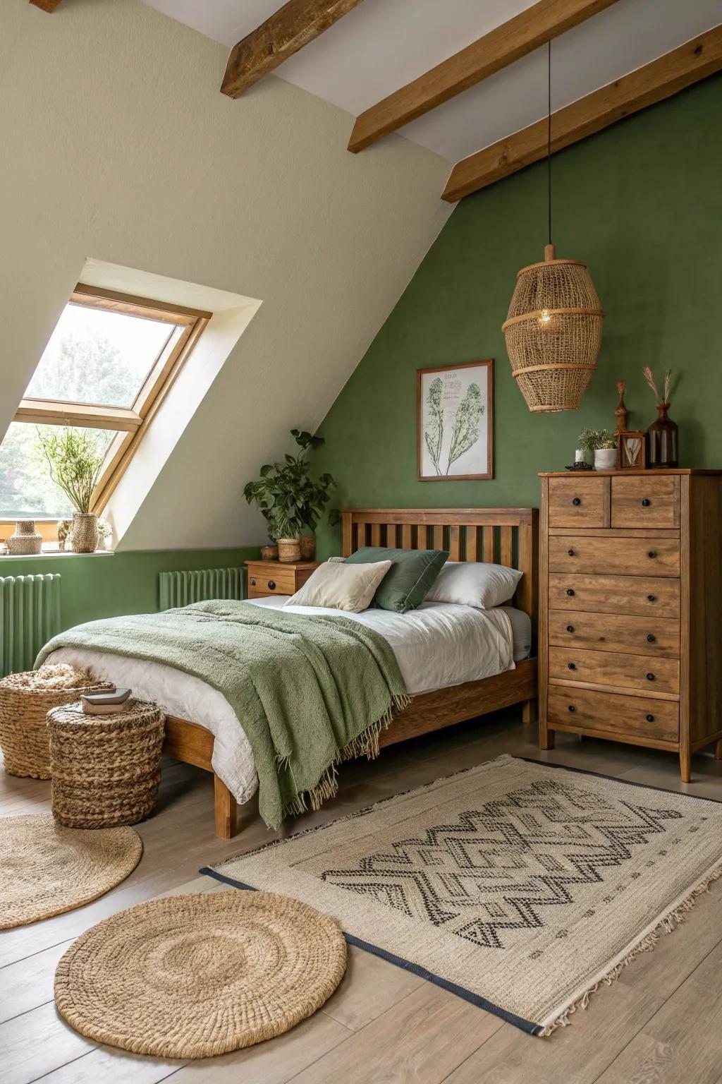 With their touch of the outdoors, natural colors add warmth to this snug bedroom.