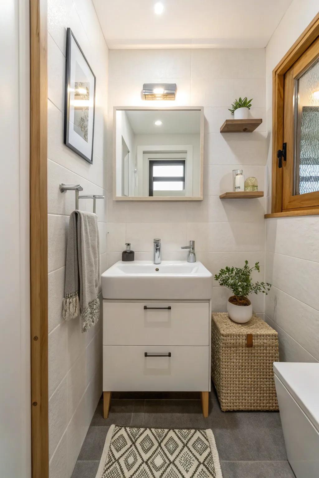 Wall-mounted sinks free up floor space while keeping things stylish.