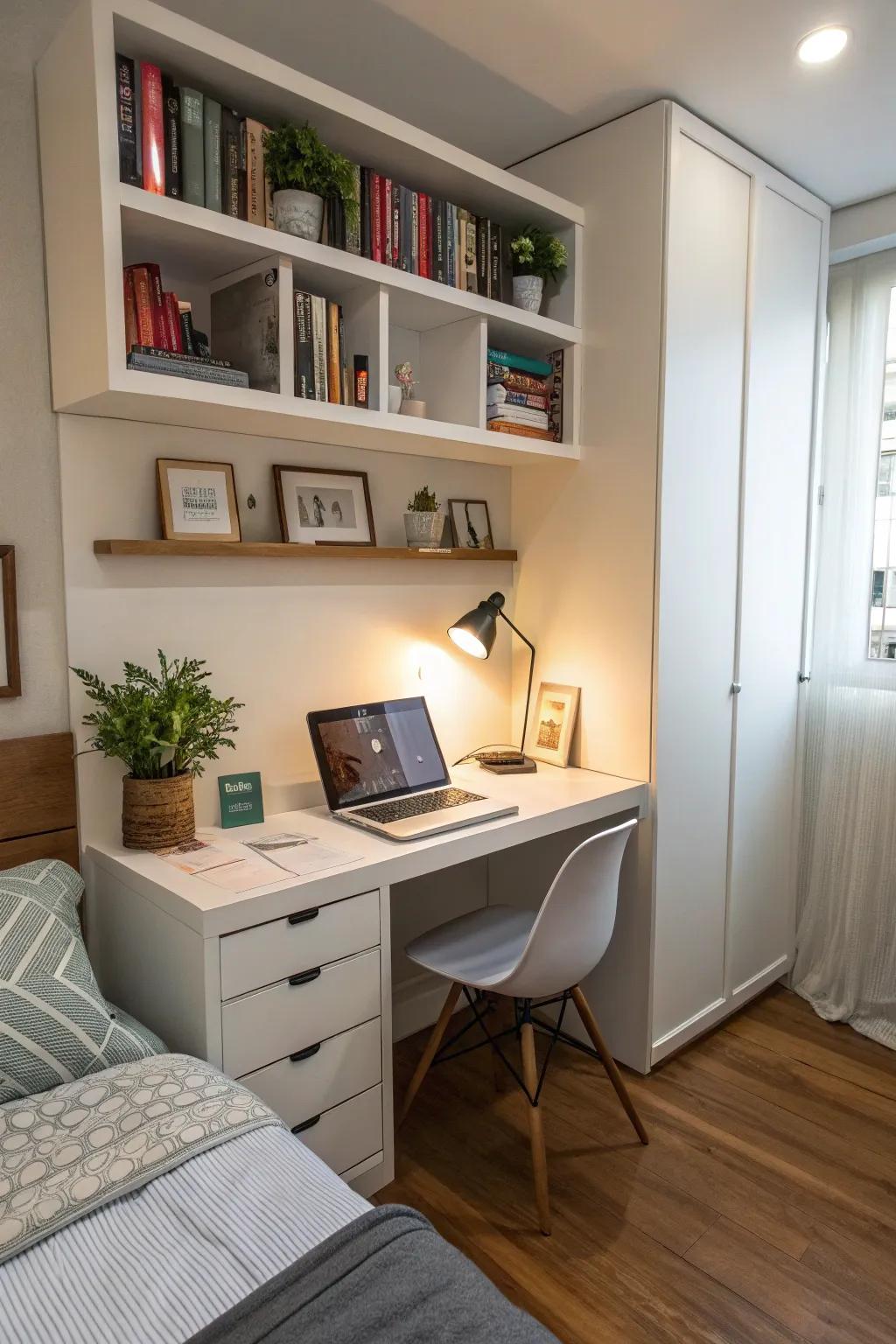 Built-in desks maximize utility and space.
