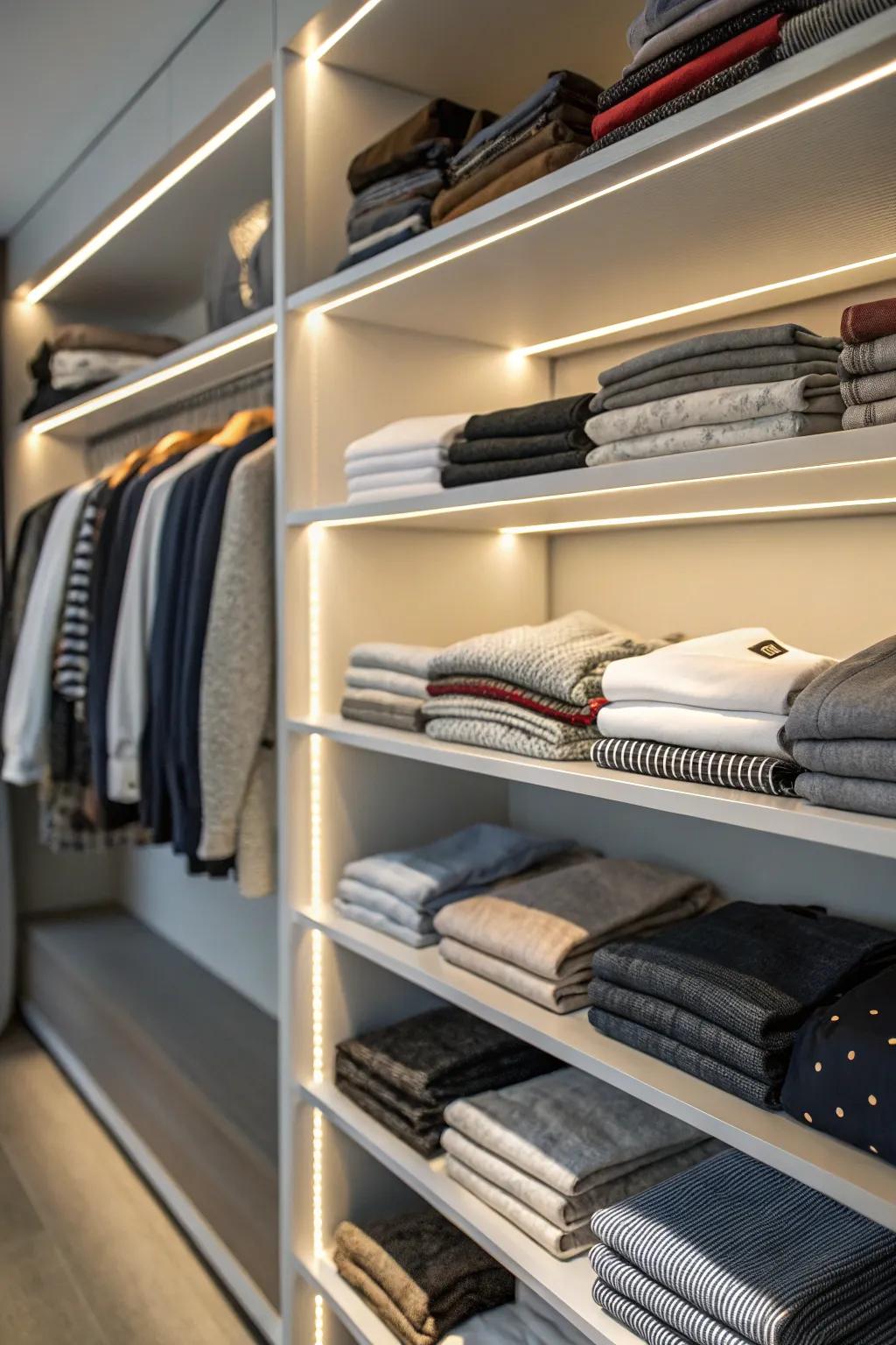 Shelf dividers maintain order and accessibility.