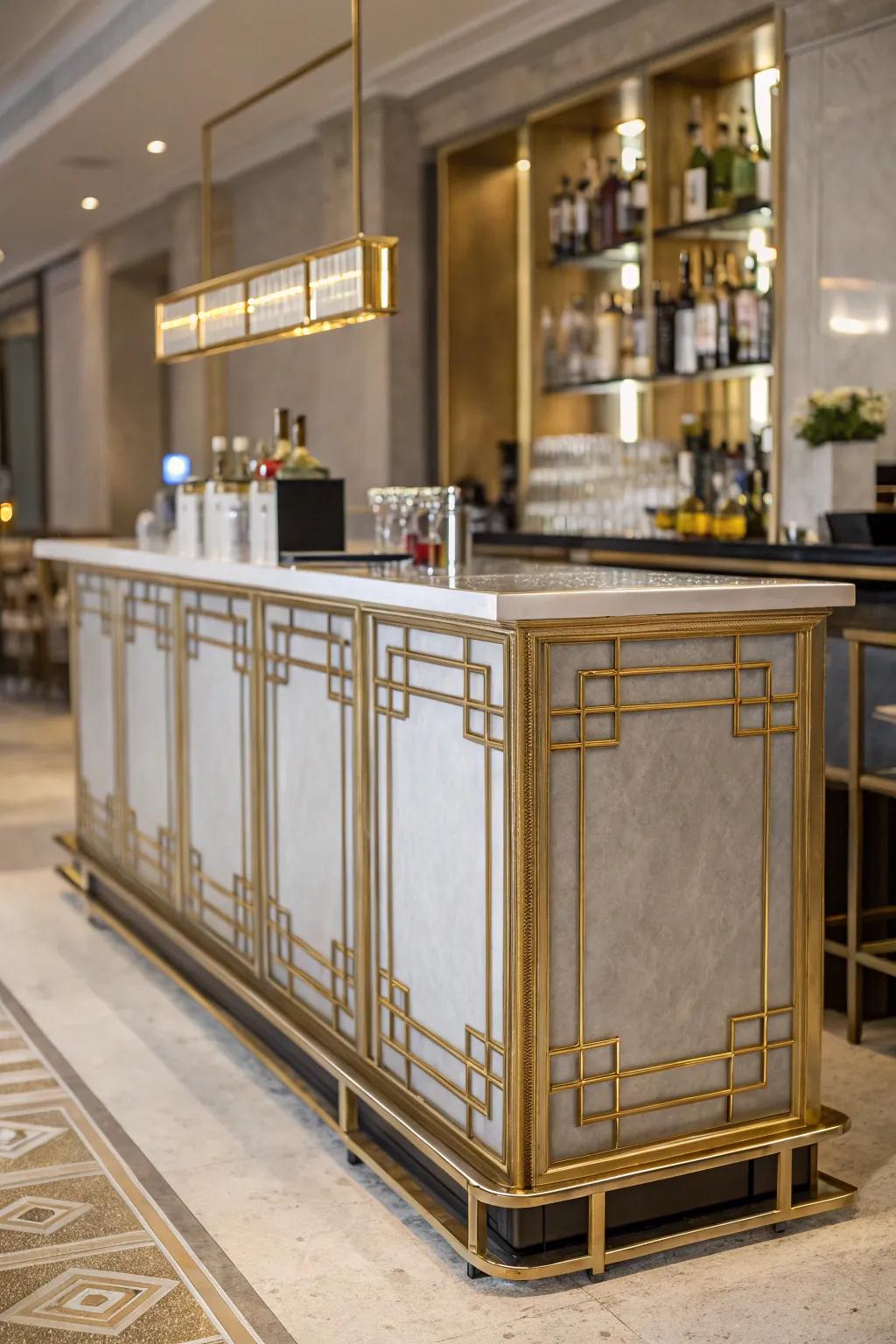 Metallic touches provide glamour to a drink station.