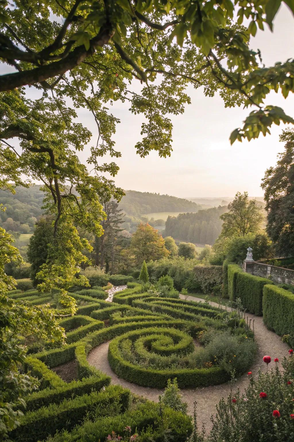 A garden maze beautifully integrated with native surroundings.