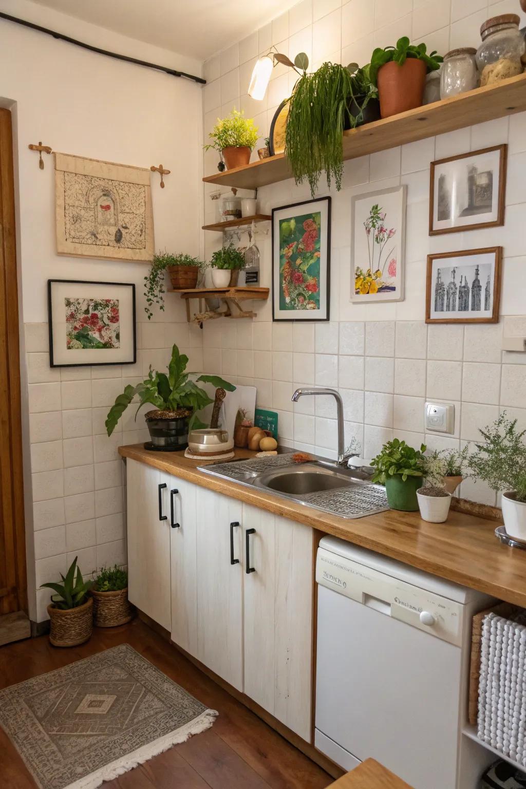 Ornamenting features carry personal style to a compact kitchen.