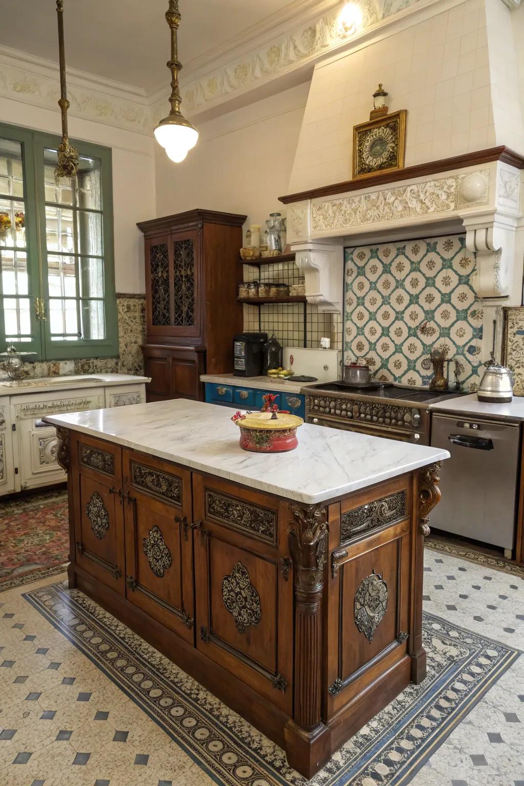 A historical island that honors the home's history.