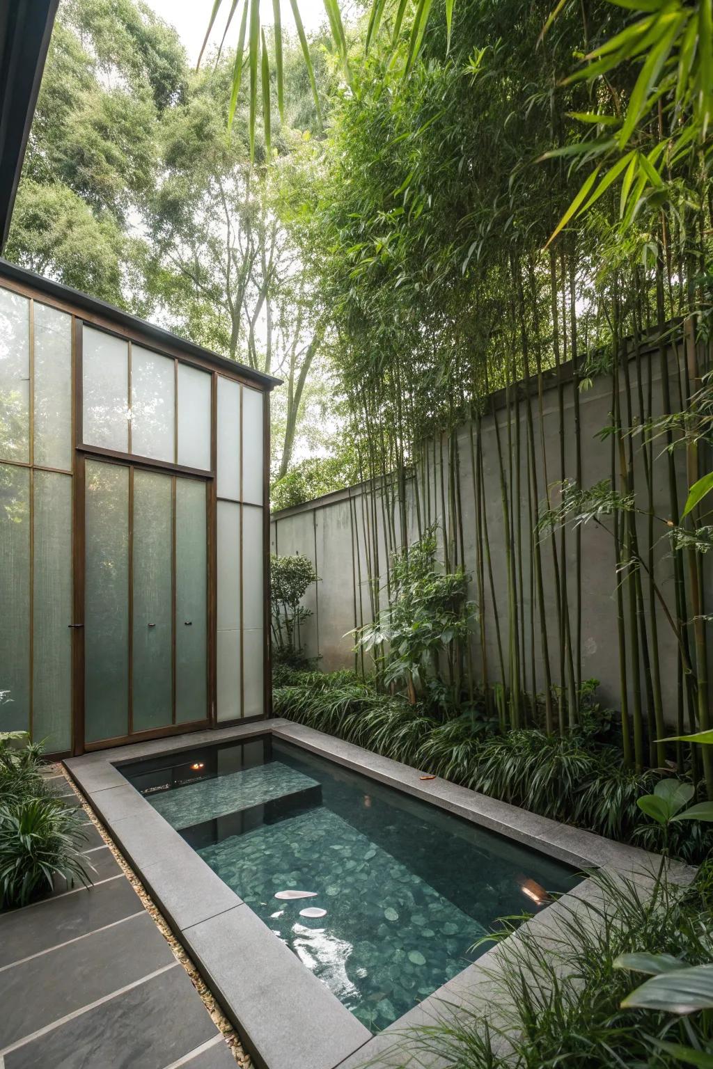 Screening walls establishing a secluded pool area.