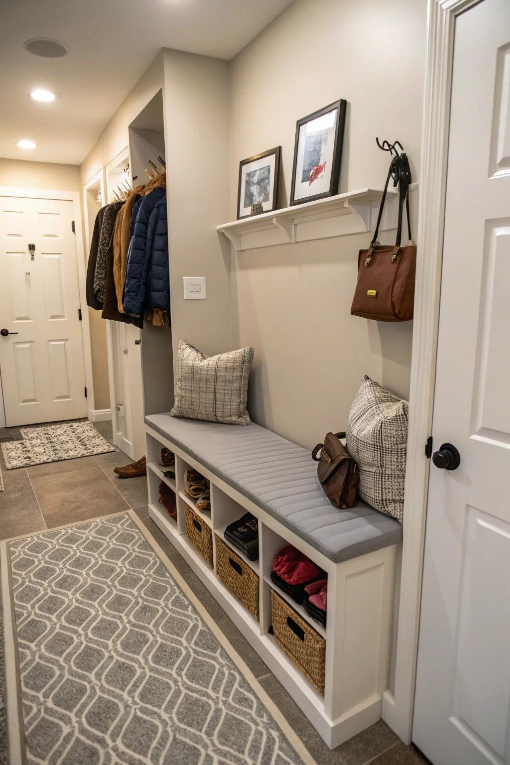 Multi-functional decor is essential for optimizing area within slim halls.