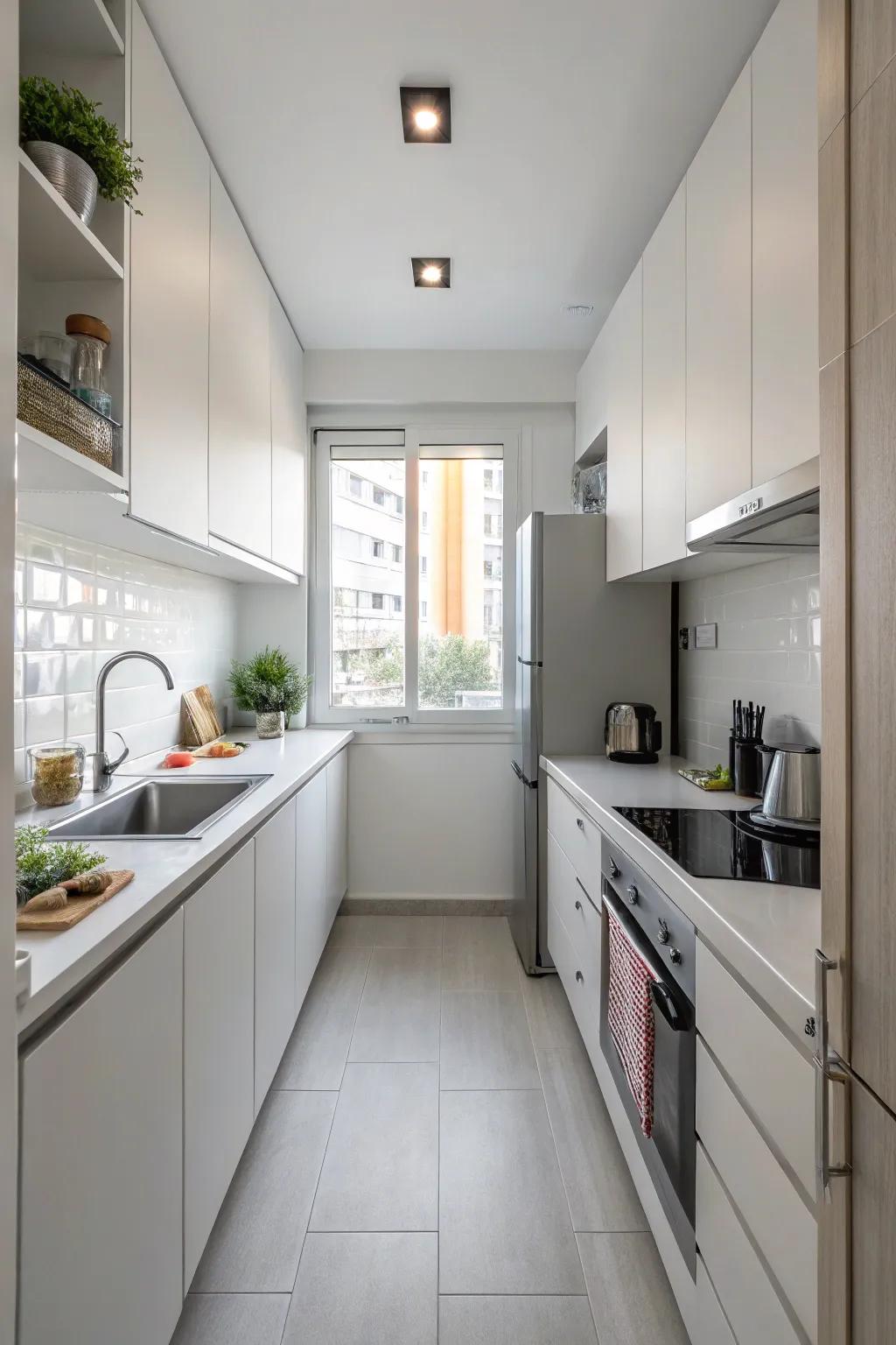 This kitchen is kept tidy and spacious by using minimalism.