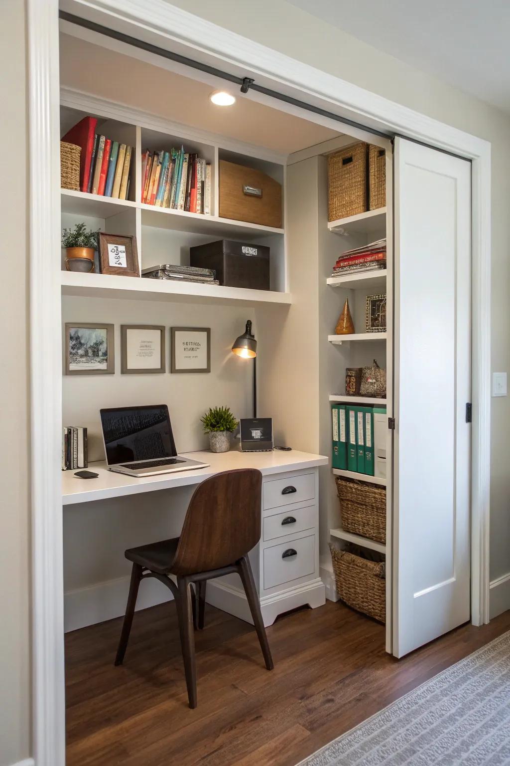 Repurposing a closet can show the hidden potential for a functional workspace.