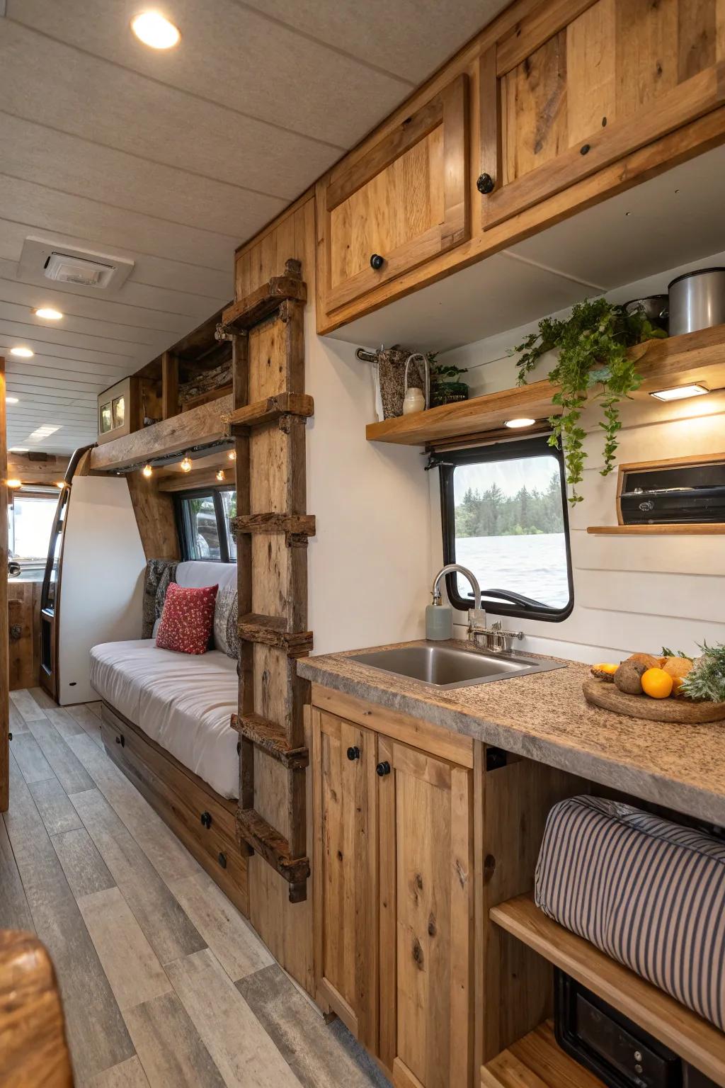 Natural materials like wood add warmth and character to your RV.
