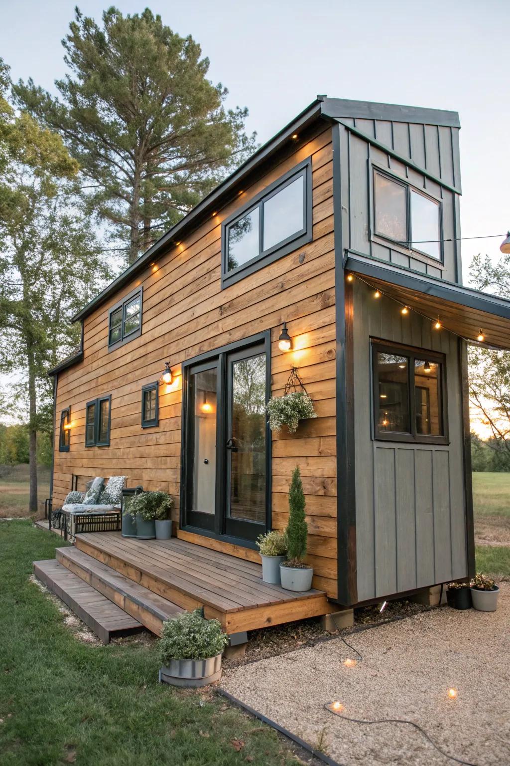 The combination of various design styles personalizes and enhances the tiny house lifestyle.