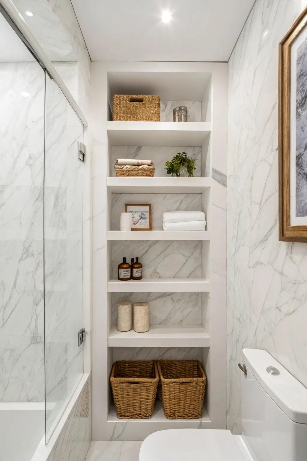 Minimalist storage preserves a clean, uncluttered space.