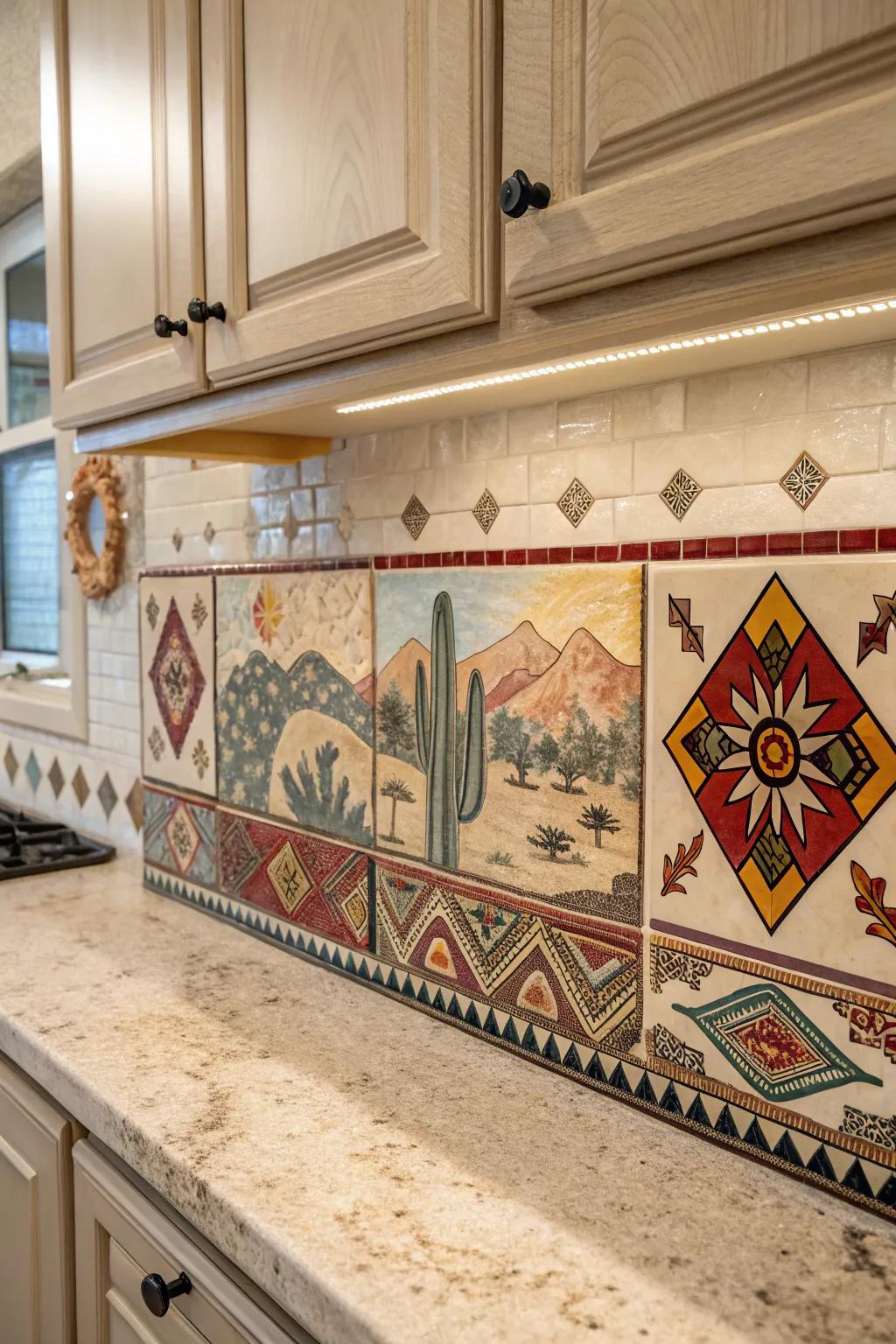 Ornamental panel inserts transform your backsplash into a cultural gallery.