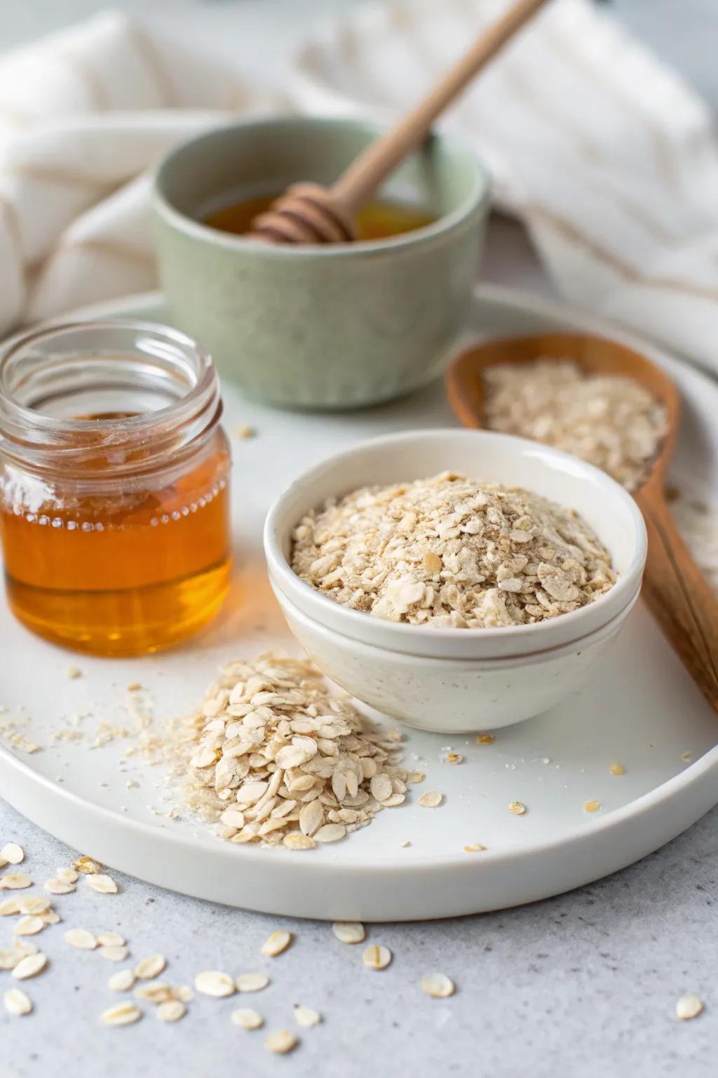Design a soothing DIY face mask with honey and oatmeal.