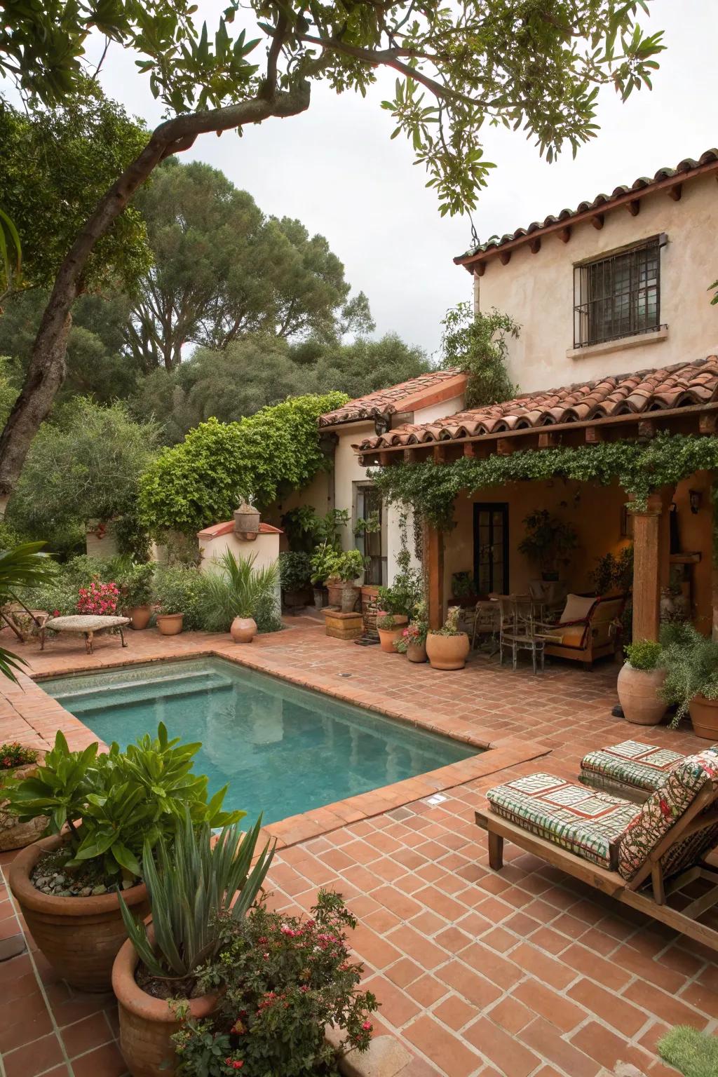 Earthy hues in pads and decor bring warmth to this Spanish-inspired getaway.