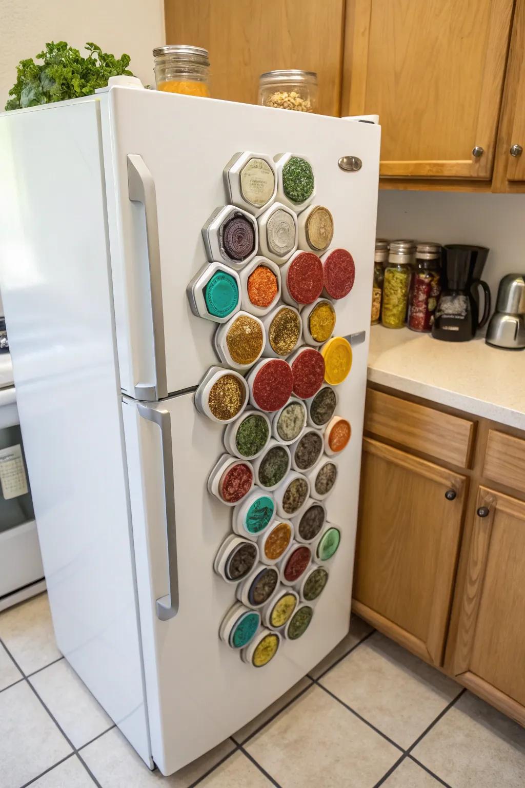 Adhesive spice pots inject charm and utility into your culinary space.
