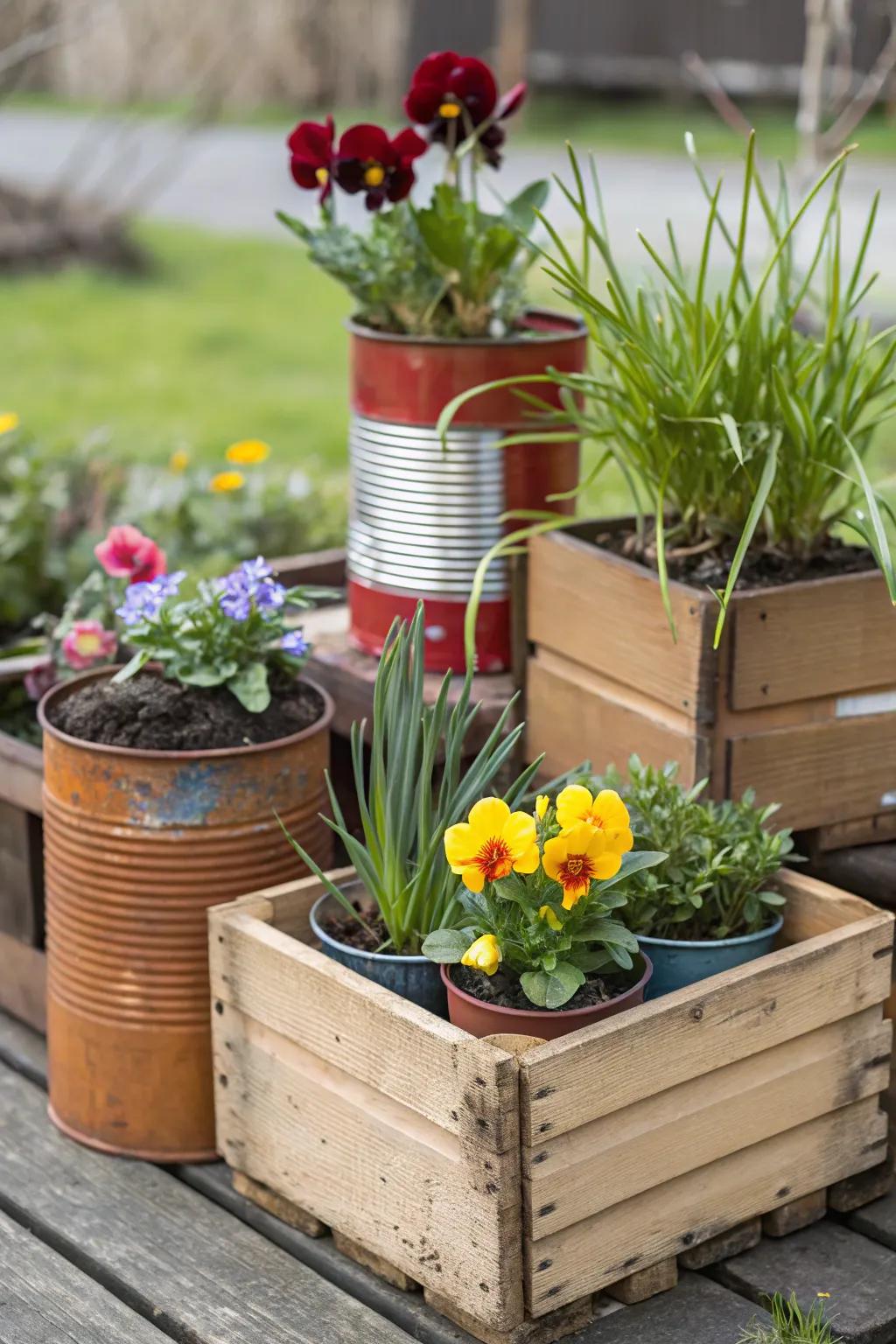 Upcycled planters provide a unique and sustainable touch to your decor.