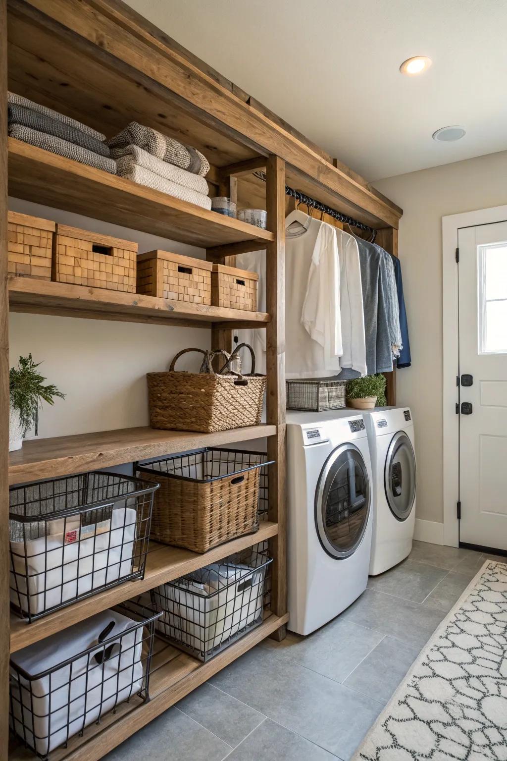 Mixing textures adds warmth and personality to your laundry room.