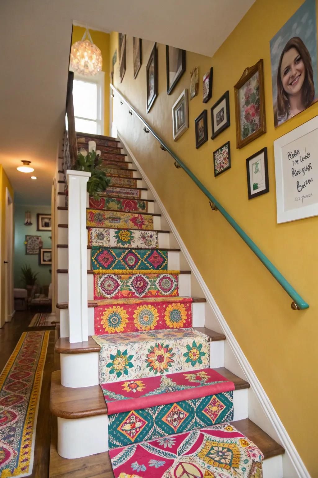 A vibrant runner injects vitality and charm into this staircase.