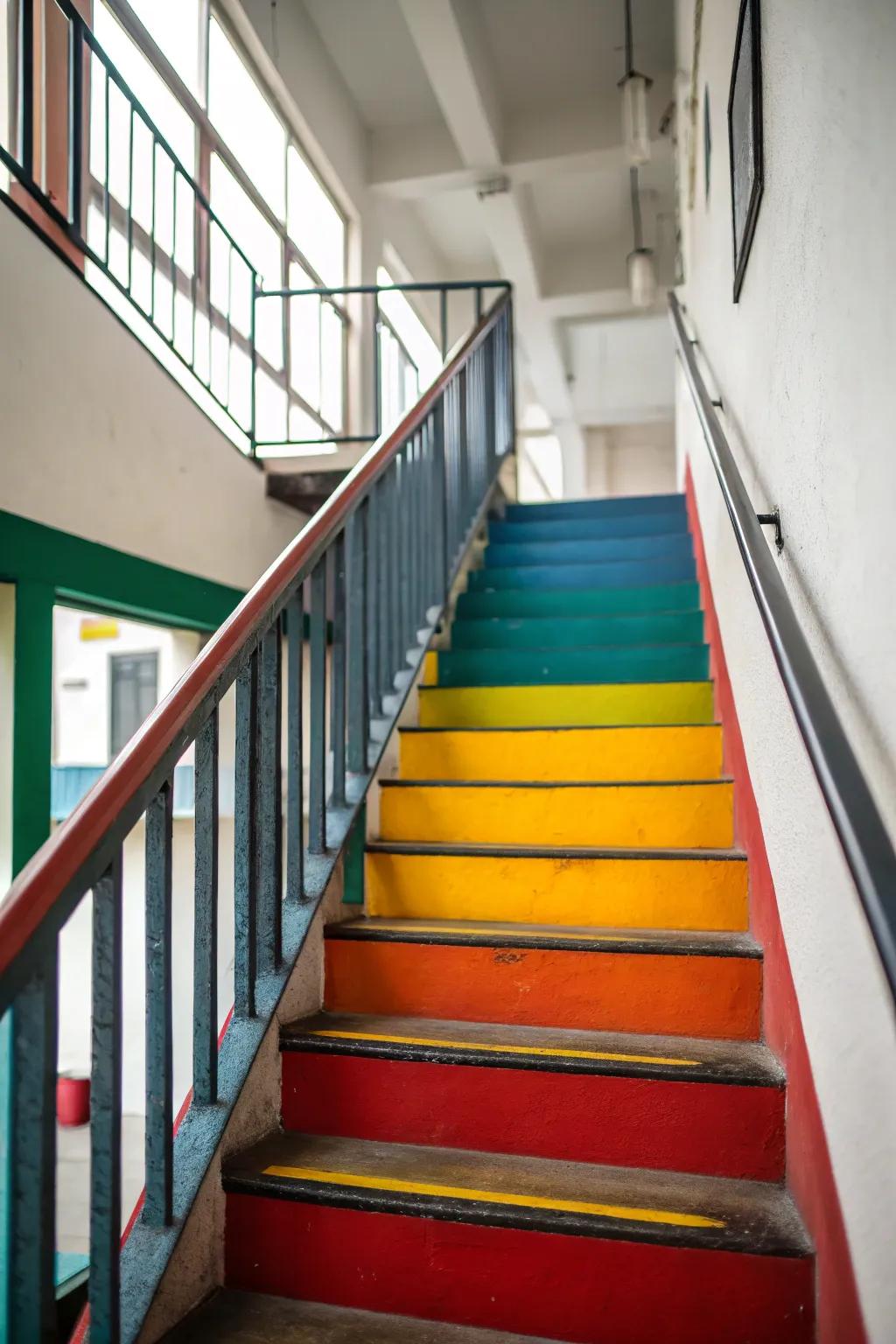 High-contrast colors deliver a modern and vibrant atmosphere to your stairwell.
