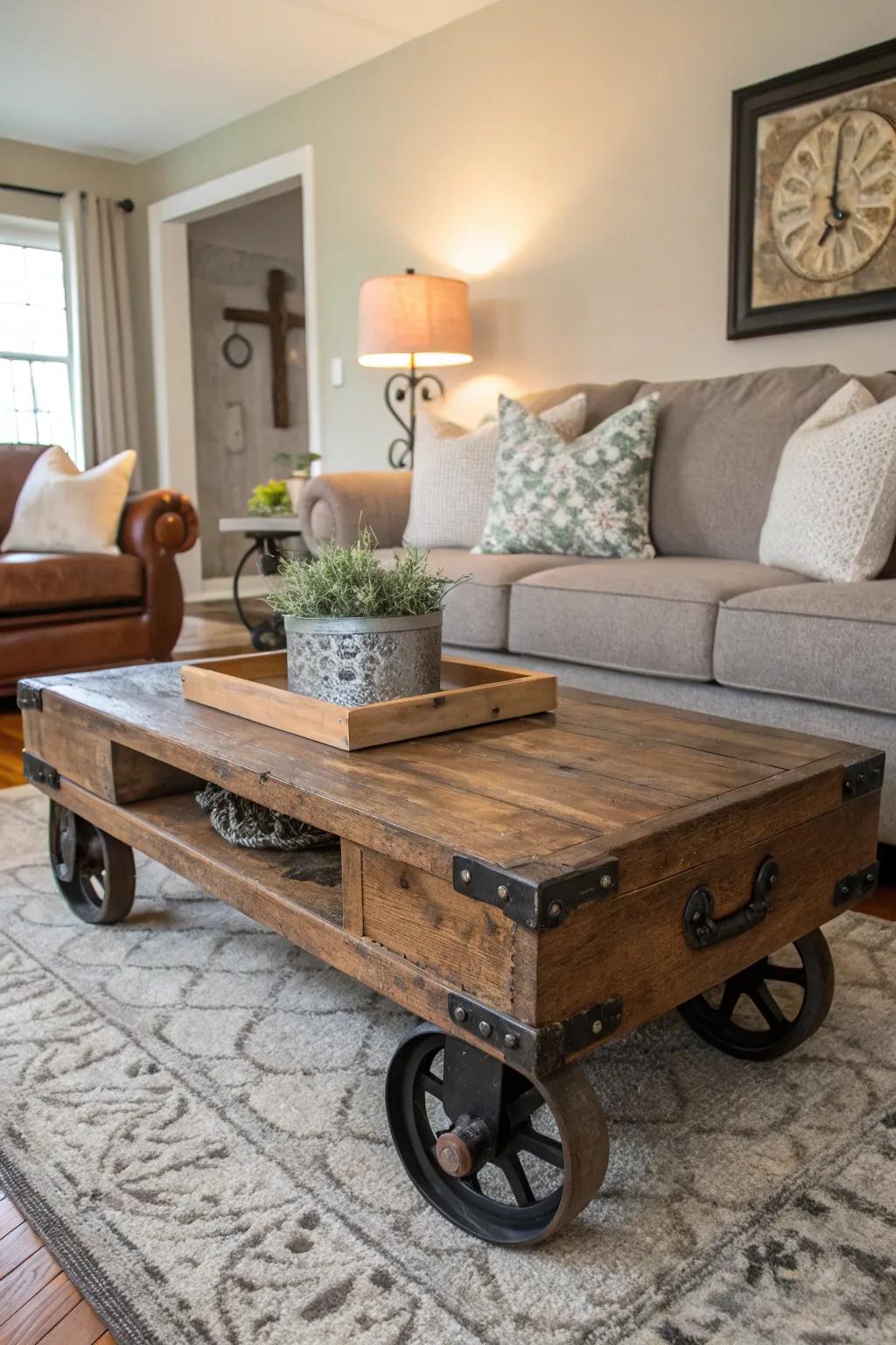 Repurposed manufacturing furnishings add character and function to steampunk design.