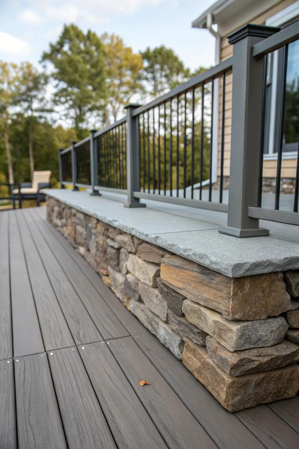 A serene unification of contemporary and rustic elements in stone skirting.