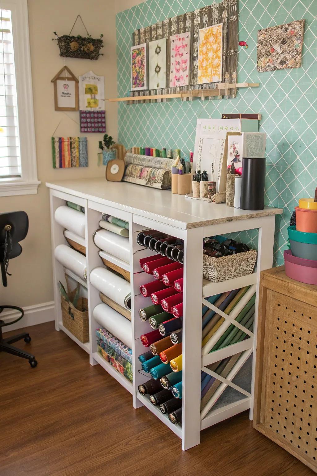 Reused wine racks provide a chic storage solution for vinyl.