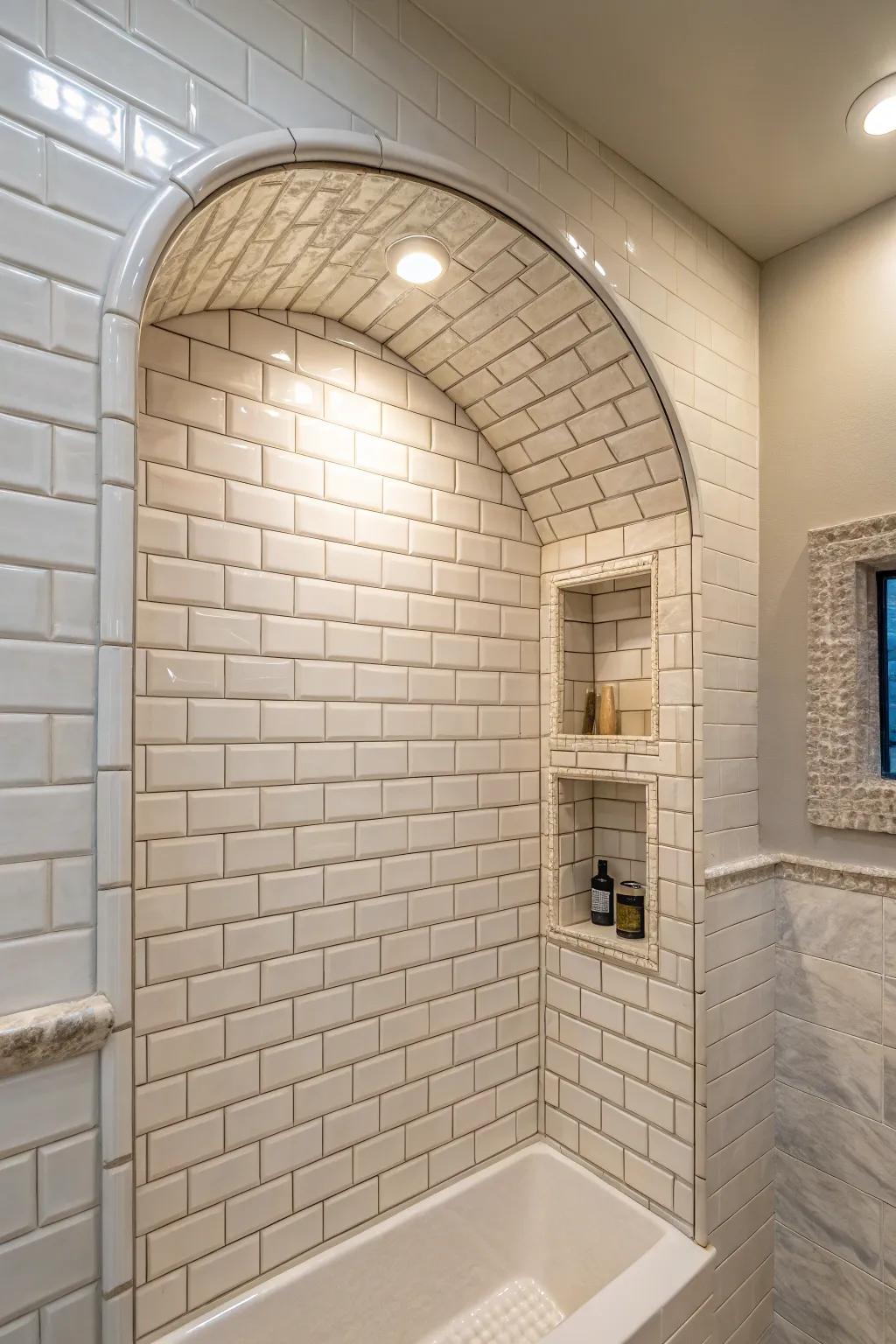 A beautifully shaped rounded shower niche.