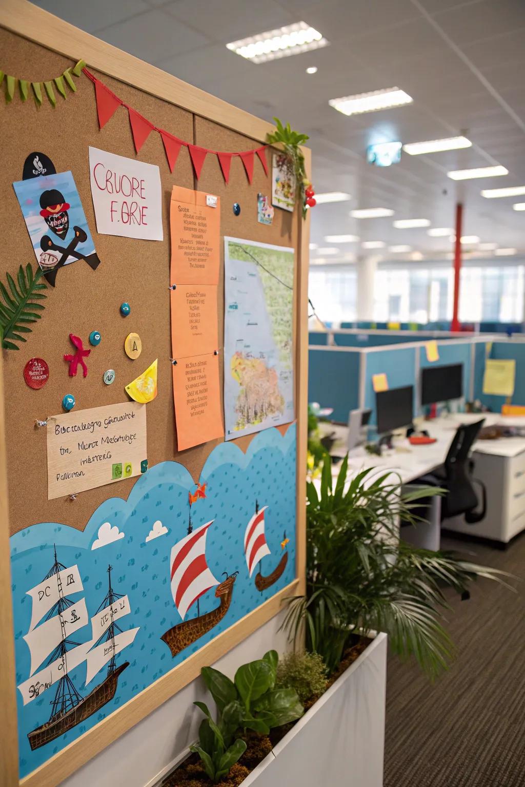 Embrace adventure with an ocean-themed board featuring pirate ships and treasure maps.