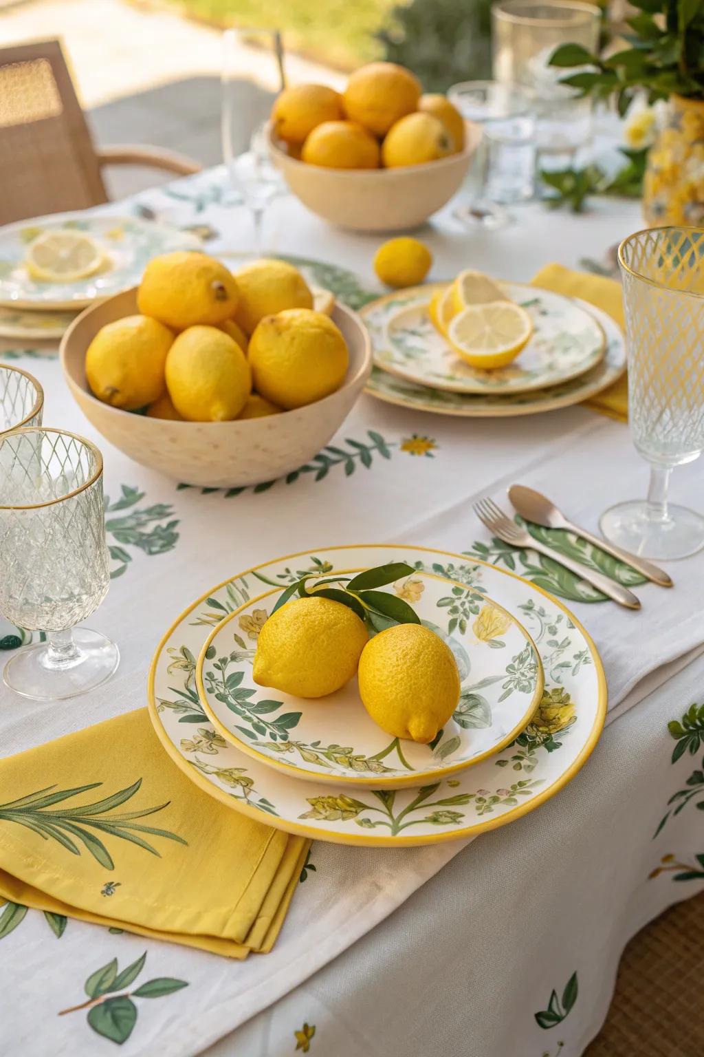 A table embellished with lemon-themed decor.