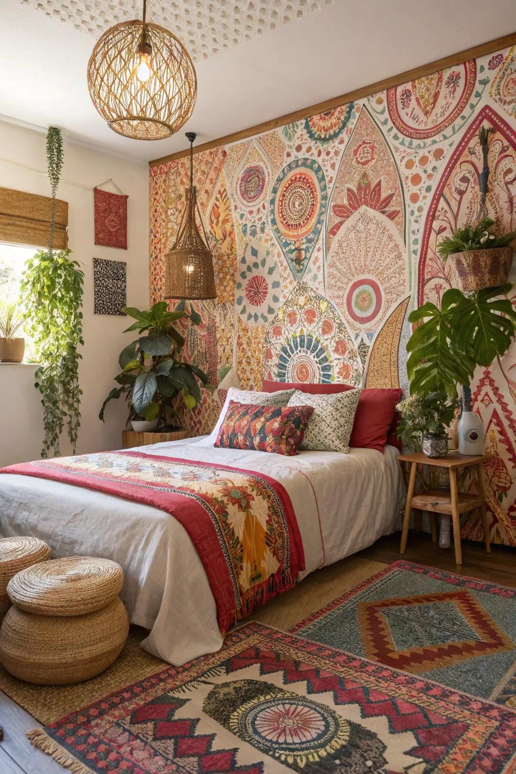 Celebrate creativity with bohemian wallpaper.