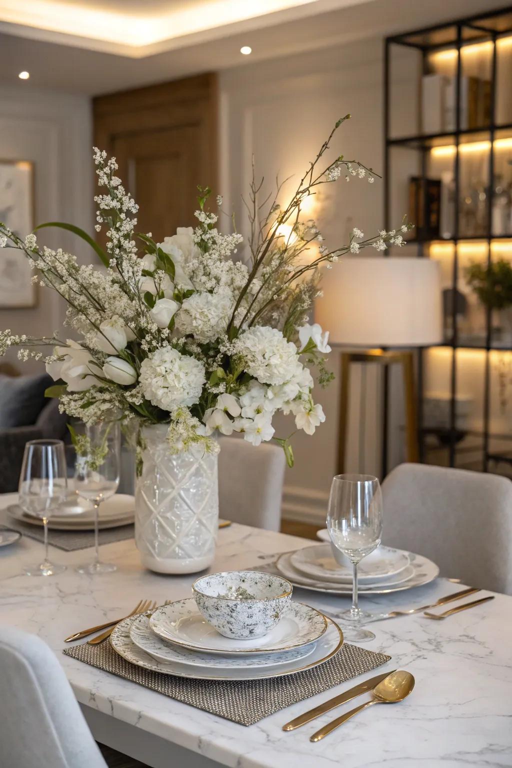 A monochrome floral arrangement that adds a touch of elegance and style.