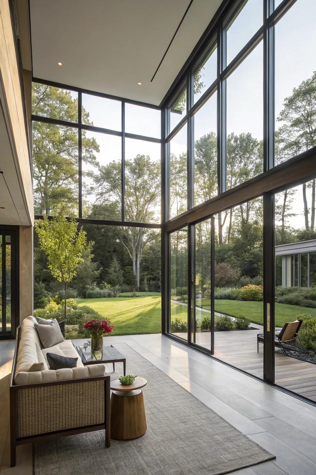 Grand windows enhancing open floor plans.