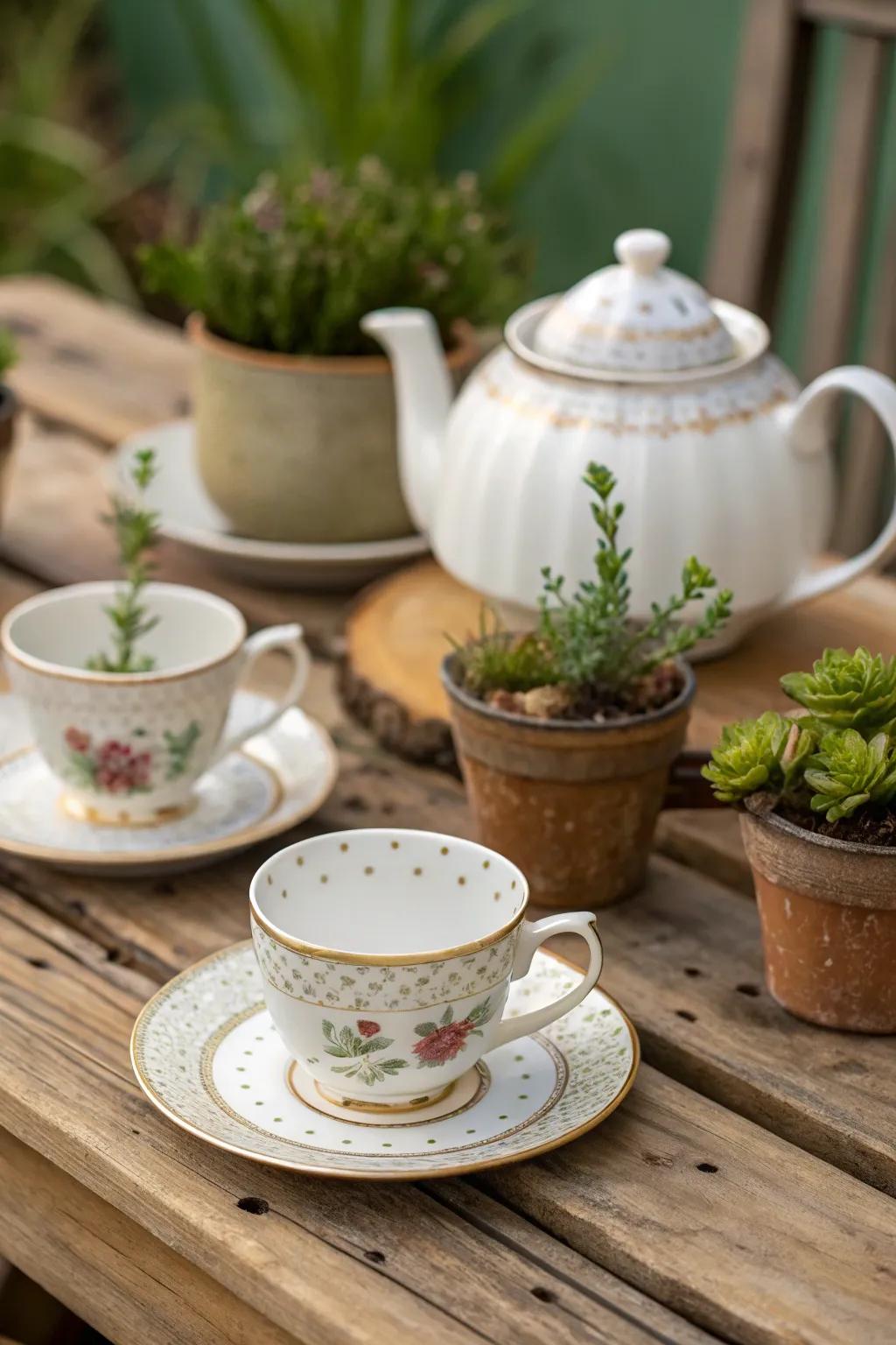 A stylish country style meets elegant delicate china display.