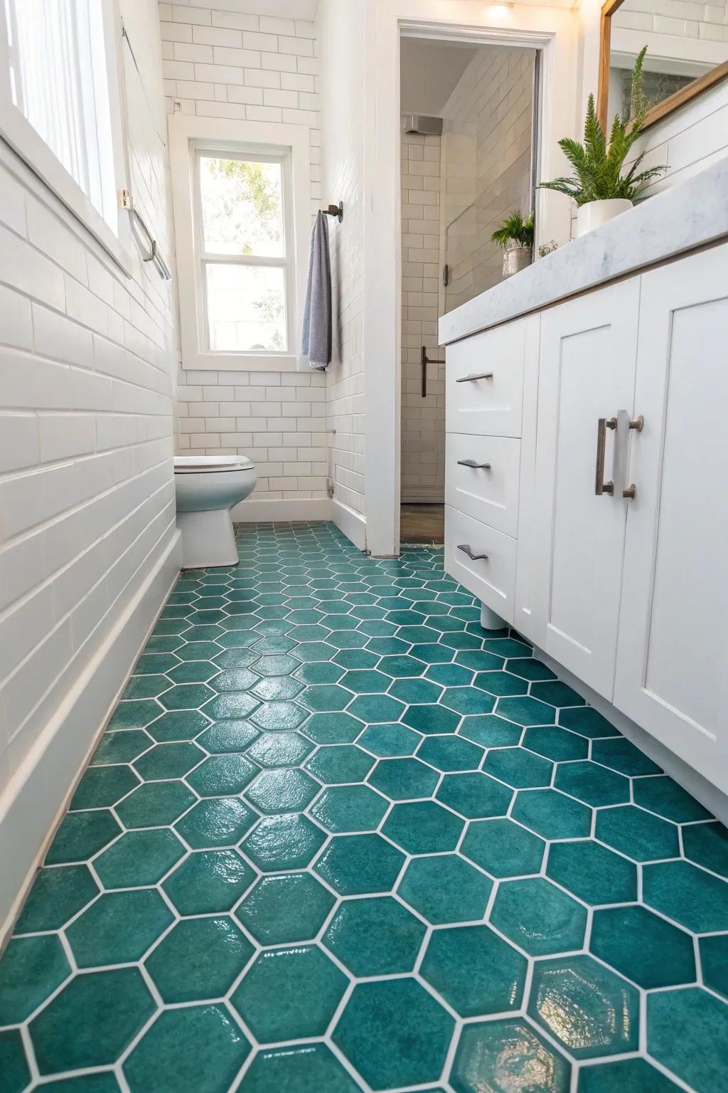 Add geometric appeal using seafoam geometric tiles.
