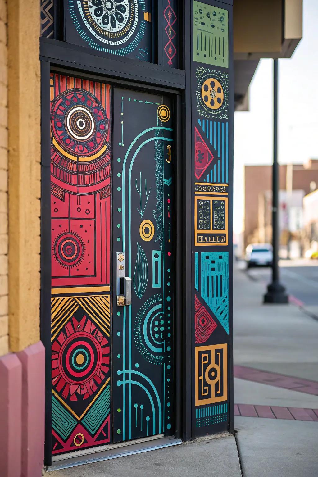 A door with attention-grabbing hues and tech-inspired designs.
