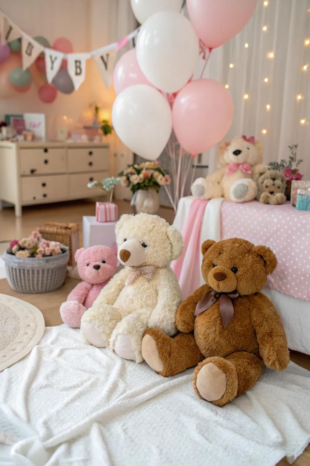 Teddy bear props bring a cozy charm to the party decor.