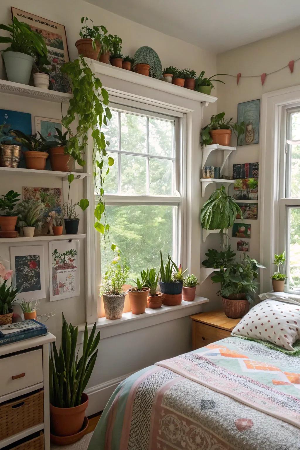Greenery bringing a fresh and lively feel to a teen girl's bedroom.