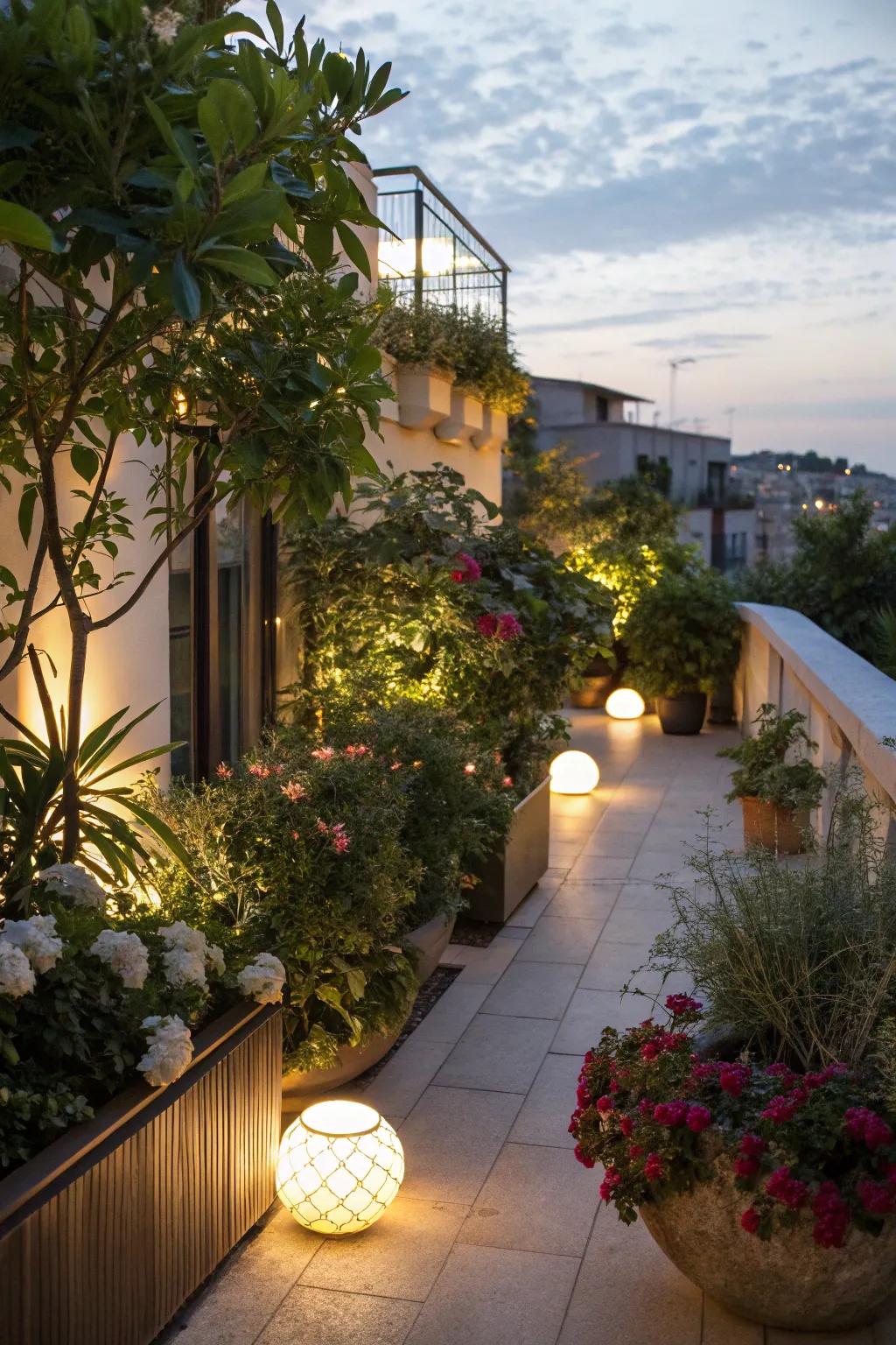 Plants and lights combine to create a relaxing sanctuary.