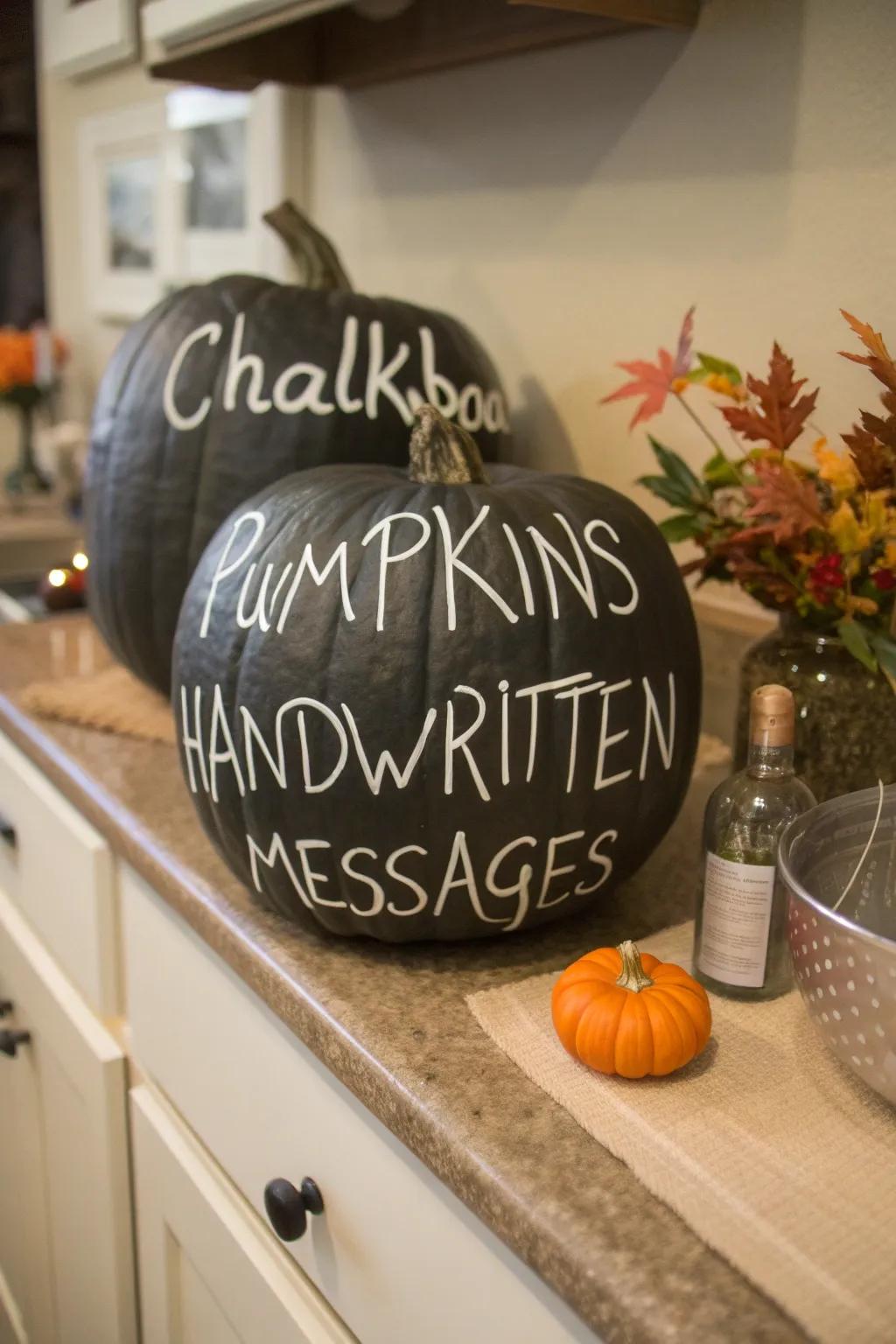 Engaging blackboard pumpkins designed for personalized communications.