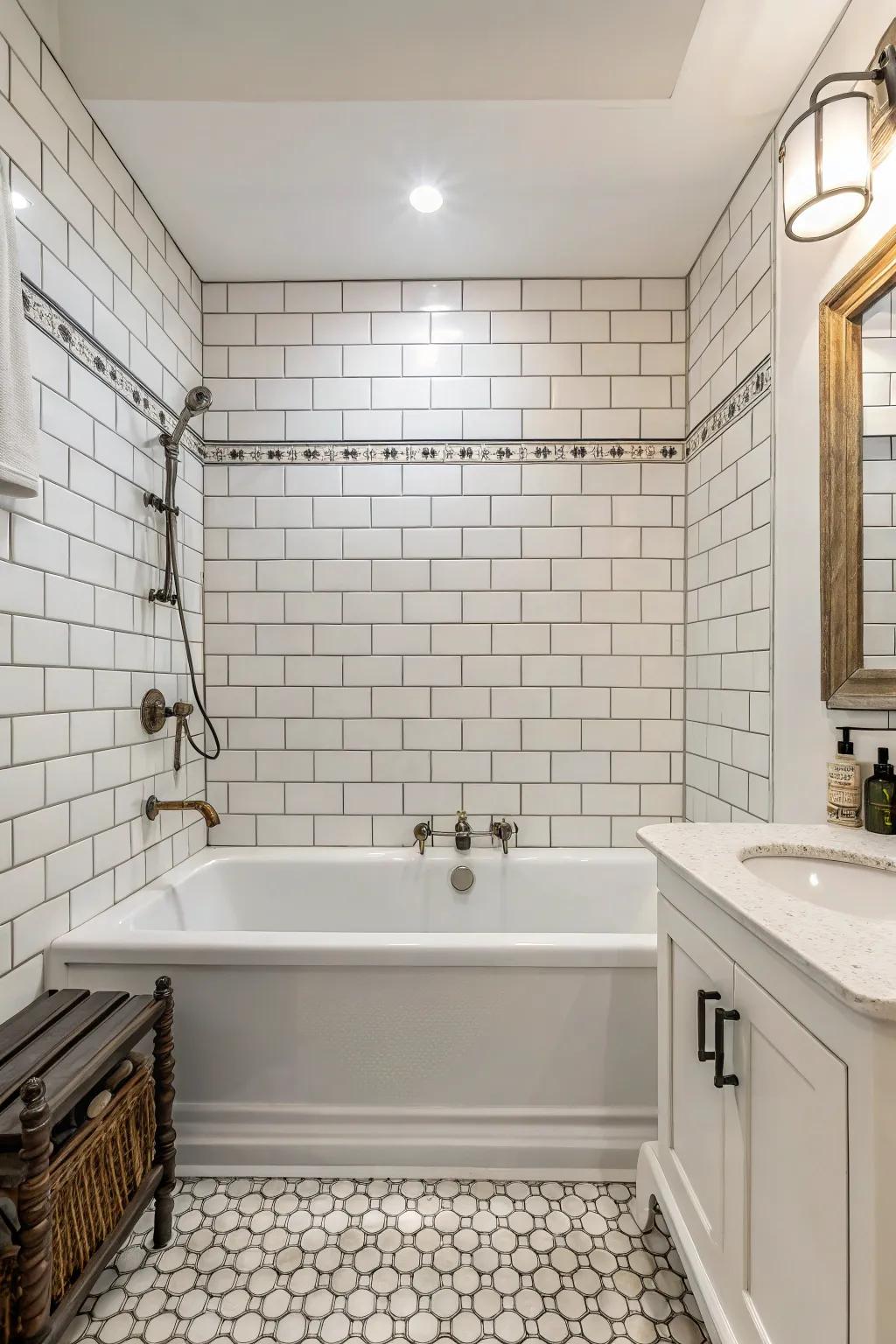 Subway tiles offer a classic and timeless aesthetic for any bathtub area.